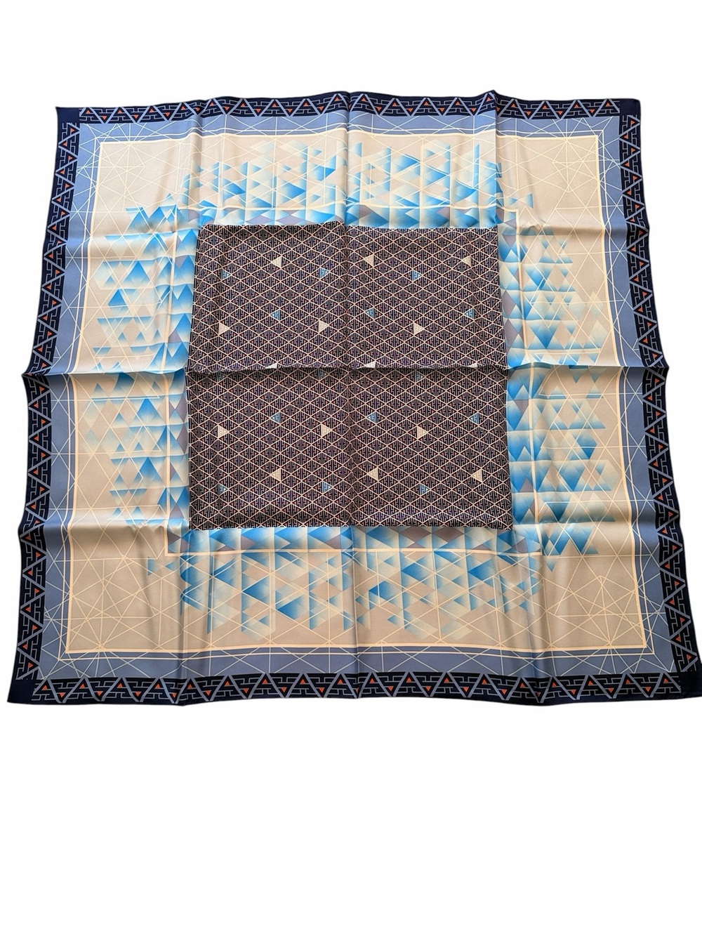 Vineyard Vines Geometric Print Silk Square Scarf in Blue and Cream
